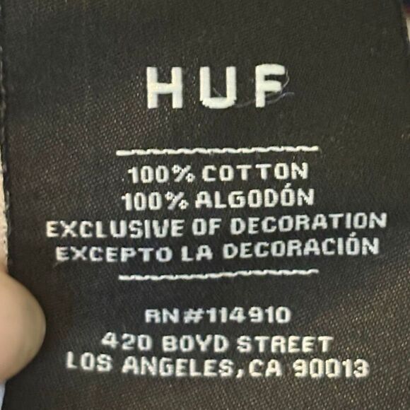 Vintage 90s HUF Worldwide Long Sleeve T Shirt Embroidered Logo Striped Blue Yell - Picture 5 of 7